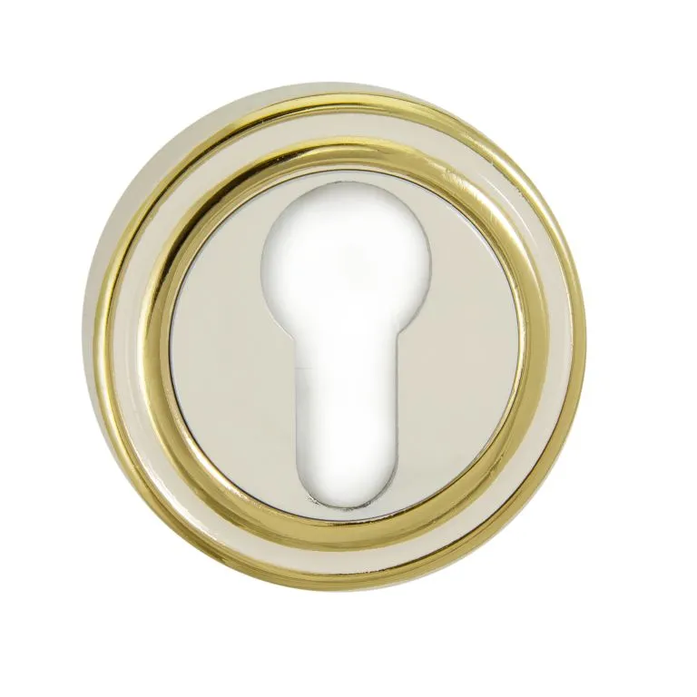 Накладка на цилиндр РЕНЦ, INET 16 белый/латунь блестящая