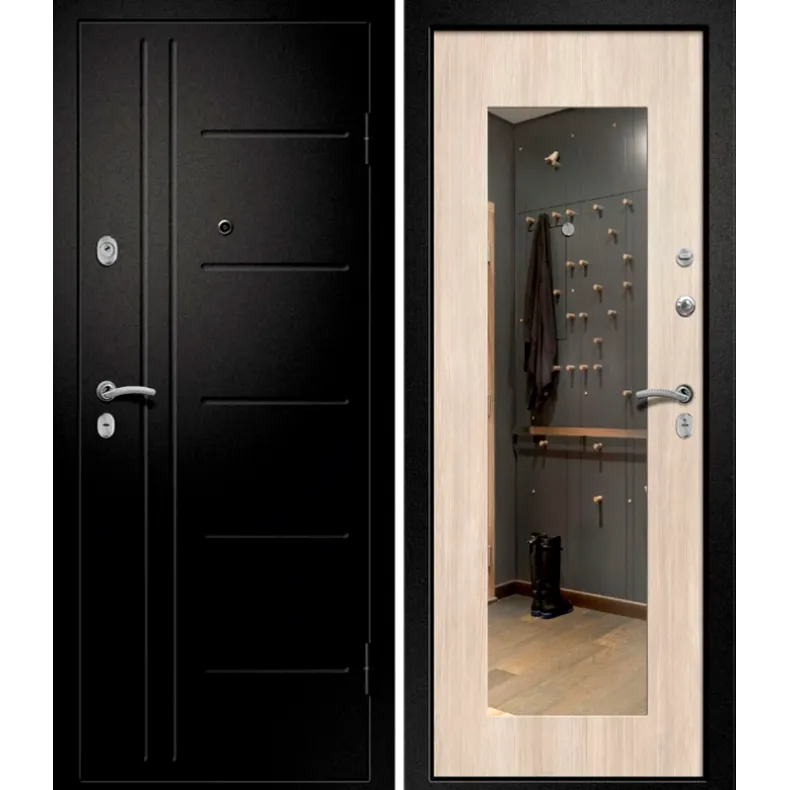 Входная дверь в квартиру Ретвизан Медея-311 (зеркало) 860х2050 Левая Сатин черный - Лиственница светлая