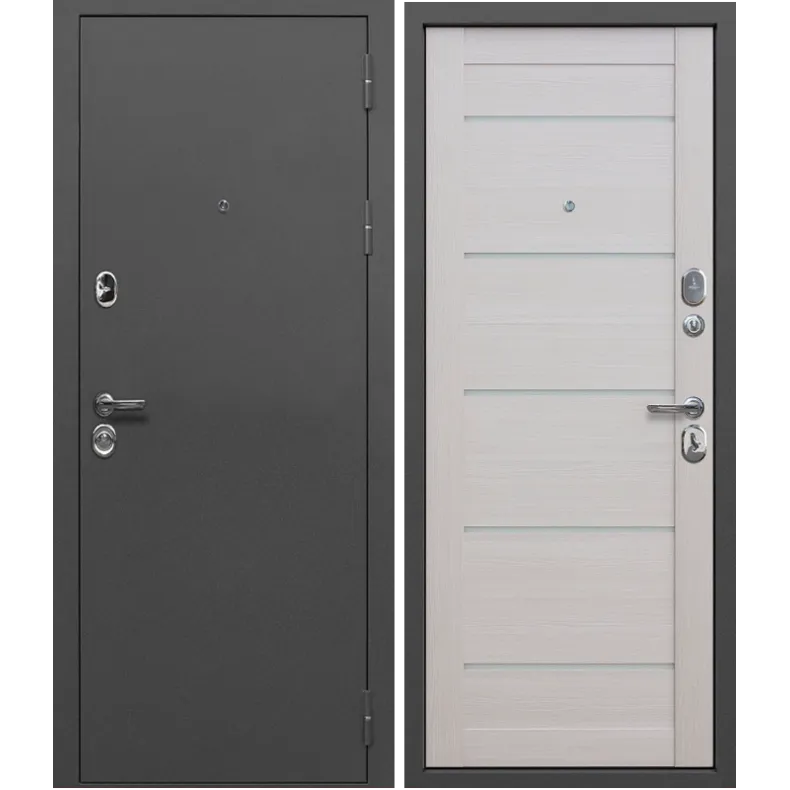 Входная дверь в квартиру Феррони 9 см Серебро 860х2050 Левая «Антик серебро» -  Лиственница беж