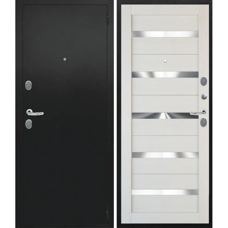 Входная дверь в квартиру Юдм СТАЛКЕР Т-5 (мет/панель) 860х2050 Левая Чёрный муар с блестками - Лиственница