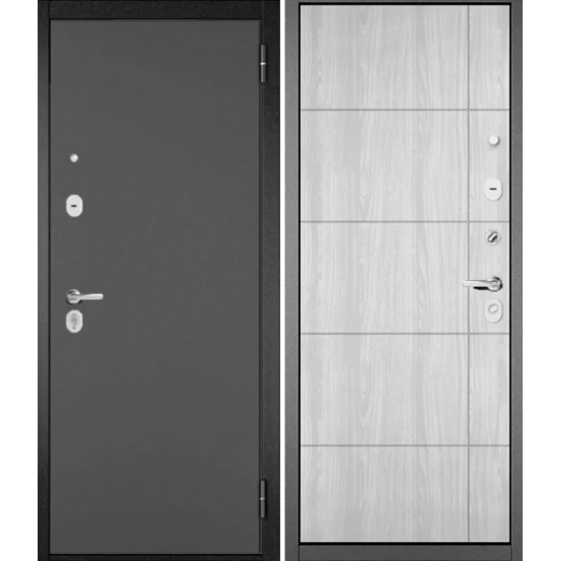 Входная дверь в квартиру Мастино (Бульдорс) TRUST ECO 193 860х2050 Левая БУКЛЕ АНТРАЦИТ - ОРЕХ ПЕПЕЛЬНЫЙ