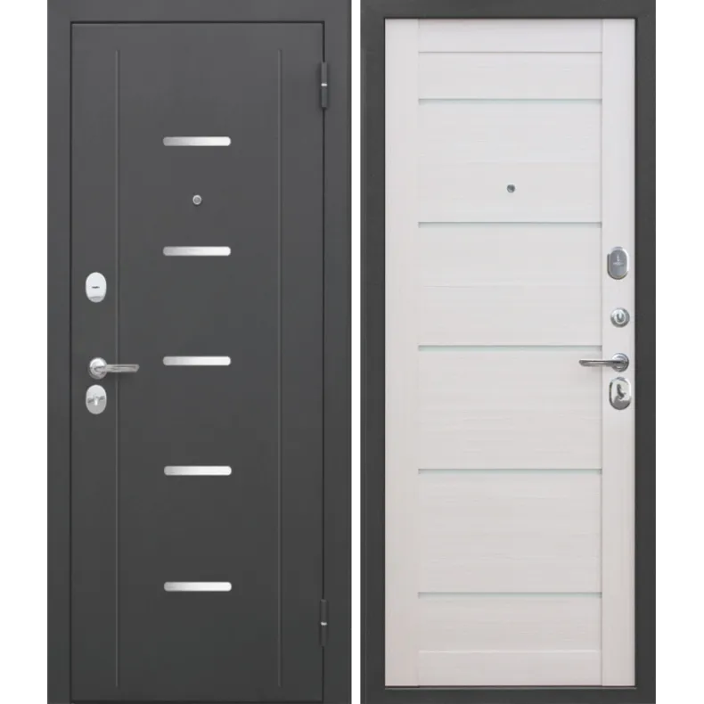 Входная дверь в квартиру Феррони 7,5 Гарда МУАР Царга 860х2050 Левая «Чёрный муар» - Лиственница беж