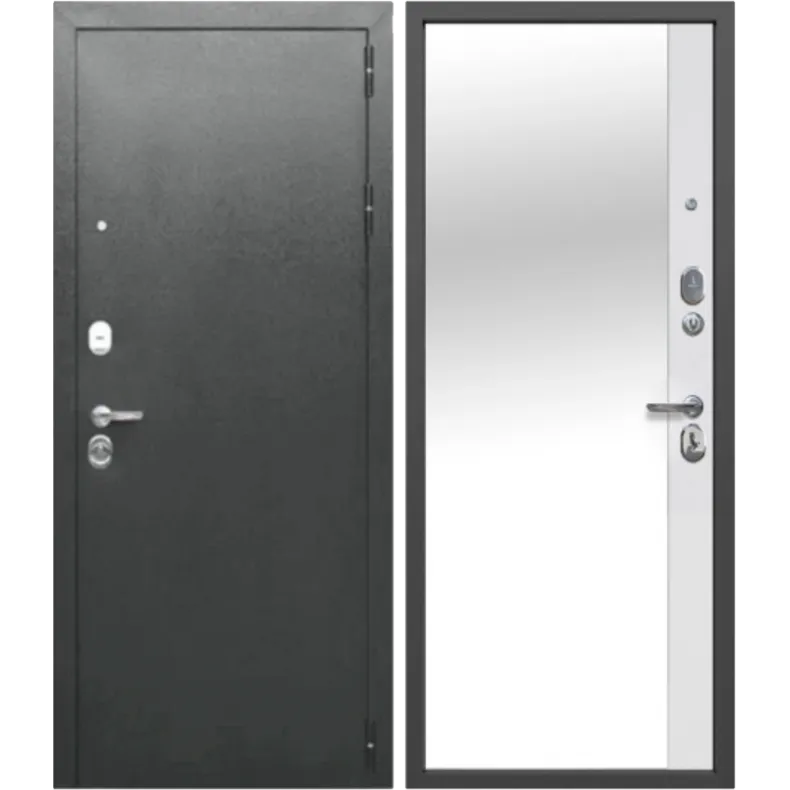 Входная дверь в квартиру Феррони ТАЙГА 9 СМ ЗЕРКАЛО 860х2050 Левая Анитик Серебро-эмалит белый