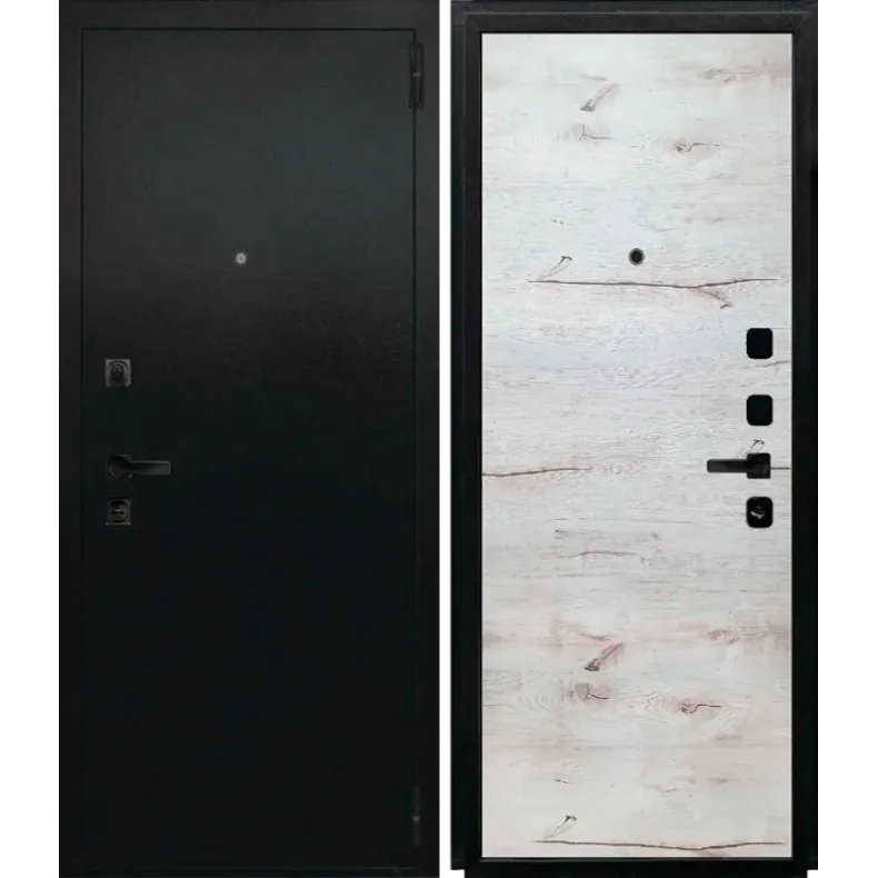 Входная дверь в квартиру Юдм УЛЬТРА Royal (мет/МДФ) 860х2050 Левая Чёрный муар с блестками - Дуб арктика