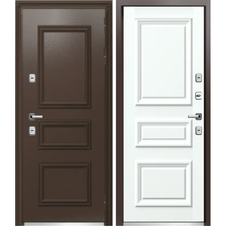 Входная дверь в дом с терморазрывом Юдм U-ТЕRМО LUXE (панель/панель) 860х2050 Левая Муар шоколад - Белый софт