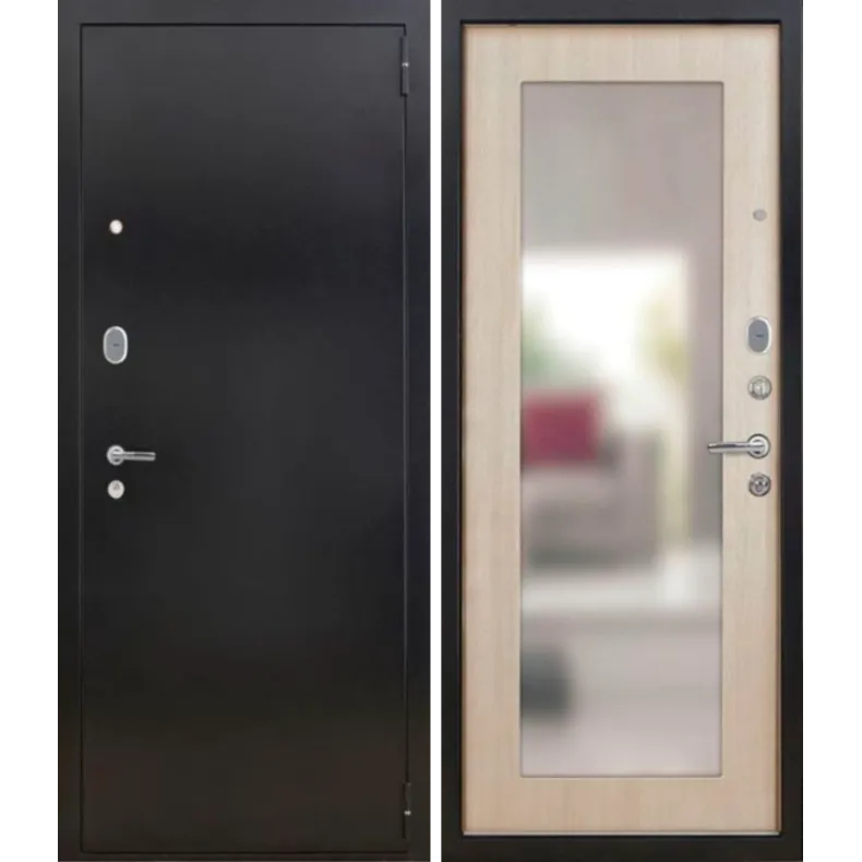 Входная дверь в квартиру Феррони Леон зеркало 860х2050 Левая «Антик темное серебро»  -  Сандал белый