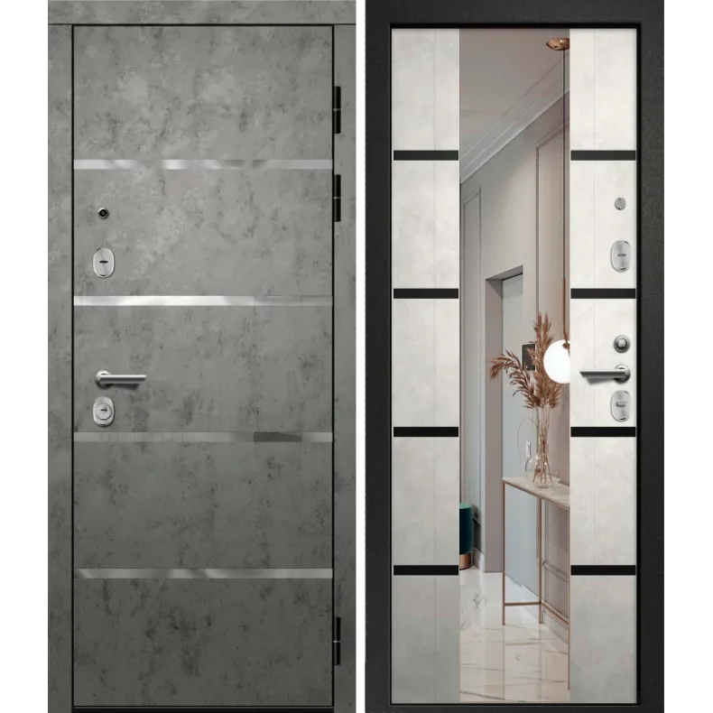 Входная дверь в квартиру Ретвизан Орфей-600 NEW 860х2050 Левая Сатин черный - Бетон темный/Бетон снежный