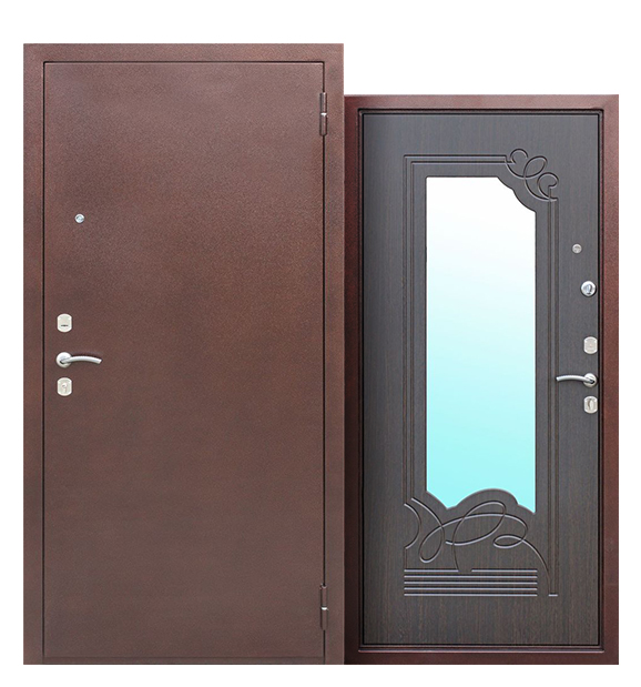 Стальная дверь с зеркалом Ultra, Медь- Венге
