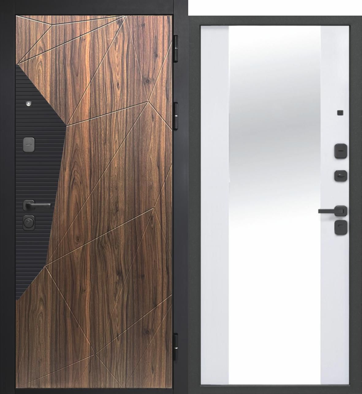Входная дверь в дом с терморазрывом Феррони 9 см ГЕОМЕТРИЯ ЭМАЛИТ БЕЛЫЙ ЗЕРКАЛО