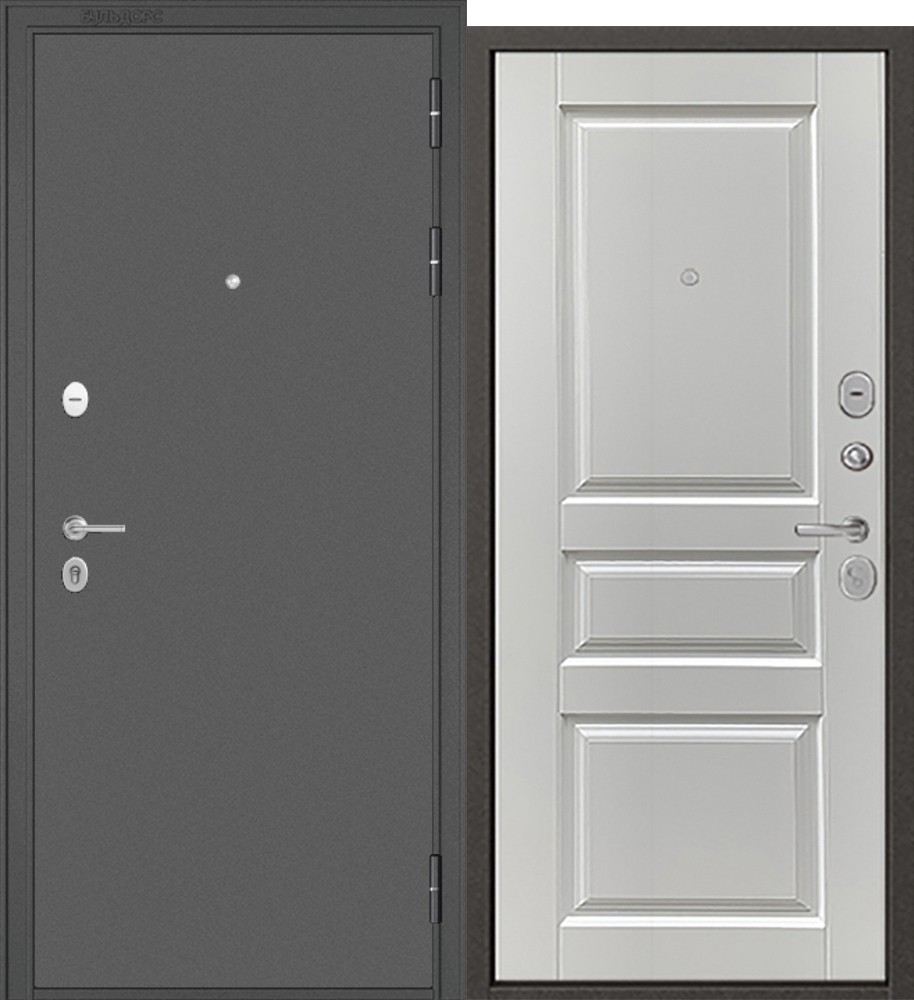 Входная дверь Бульдорс Standart 90 D2 Букле графит - Белый софт