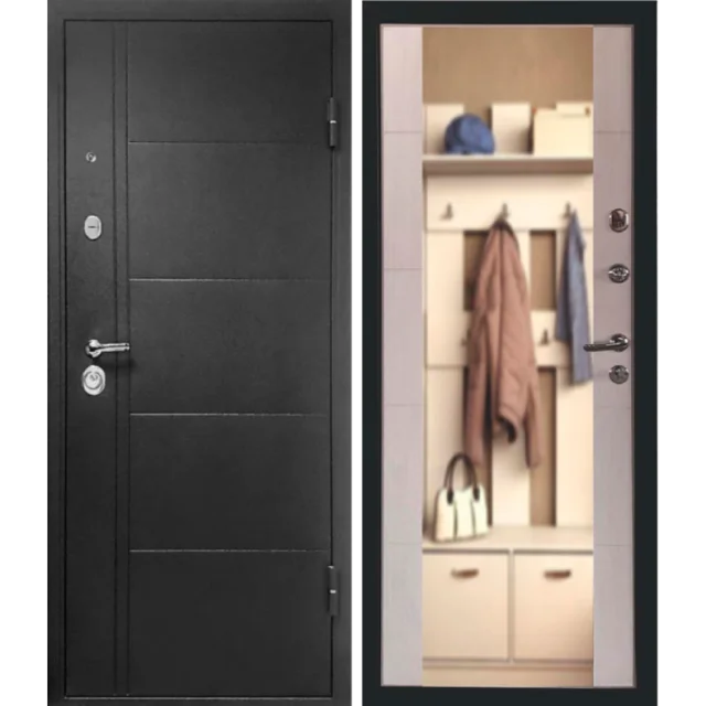 Входная дверь в квартиру Форпост Эверест Зеркало 860х2050 Левая Серый графит - Беленый дуб Входная дверь в квартиру Форпост Эверест Зеркало 860х2050 Левая Серый графит - Беленый дуб
